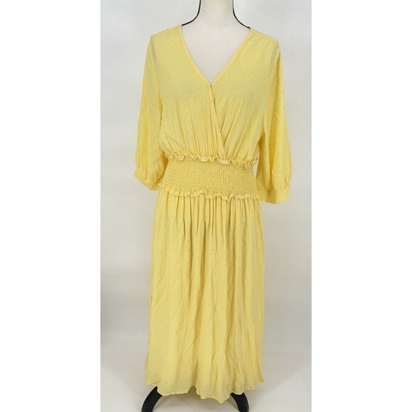 $99 Elodie Women's Yellow Half Sleeve Smocked Polka Dot Midi‎ Dress Size XLarge - Picture 2 of 12